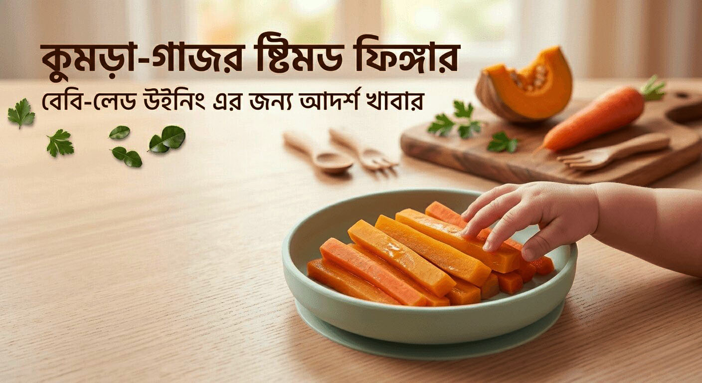 স্বাস্থ্যকর খাবার & রেসিপি ৬-১২ মাস বয়সী শিশুর জন্য 5 কুমড়া-গাজর স্টিমড ফিঙ্গার